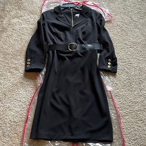 Calvin Klein size 12 black long sleeve belted dress